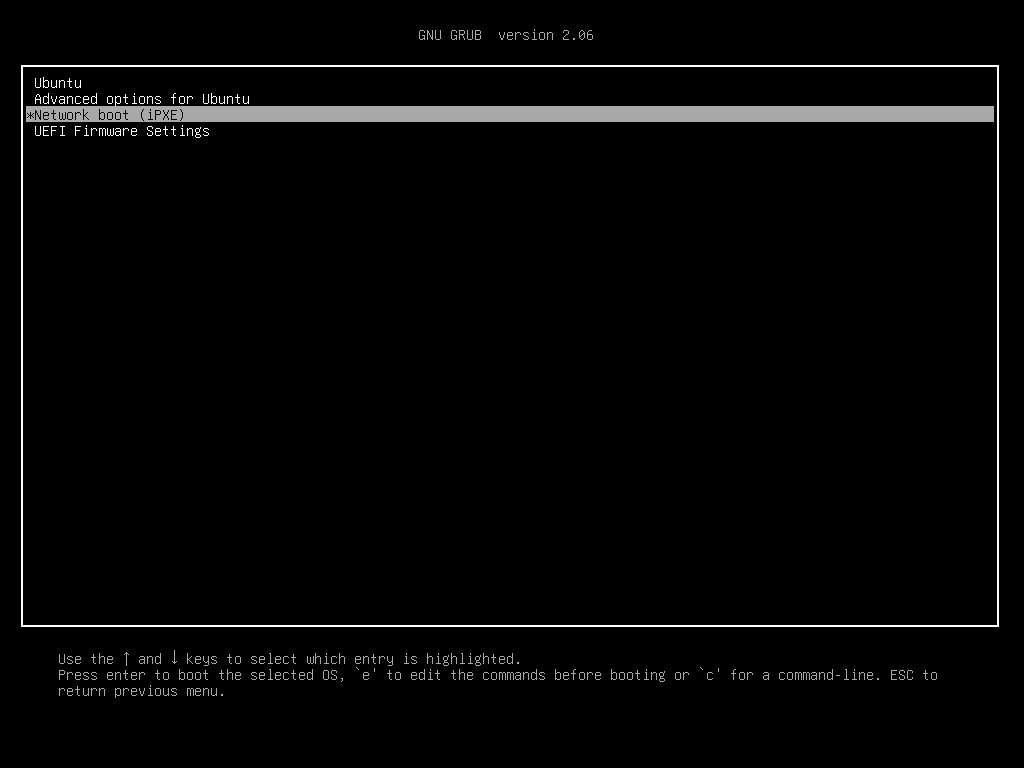 screenshot of the grub menu loaded from harddisk with ipxe selected