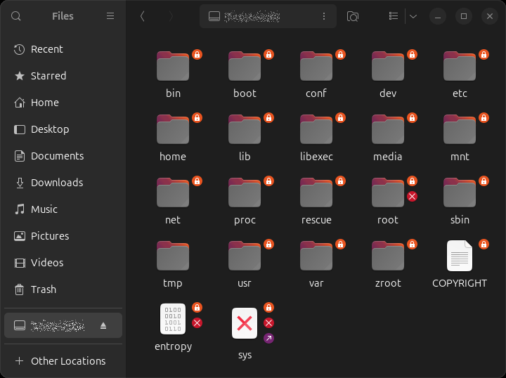 Screenshot of OPNsense's root folder in Ubuntu's file manager